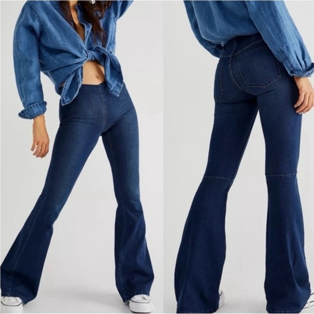 Free People Flare Penny Pull On Demin Jeans